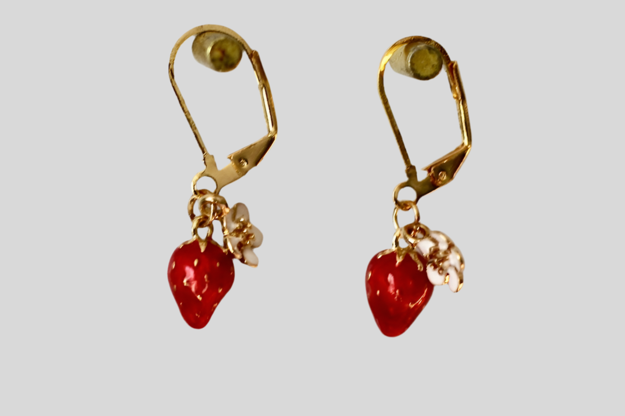Kawaii Strawberry Earings, 14 K Plated