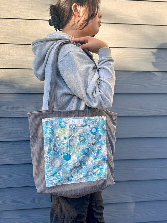 Blue Bouquet Corduroy Tote