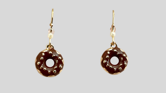 Kawaii Chocolate Donuts Earrings, 14K Plated