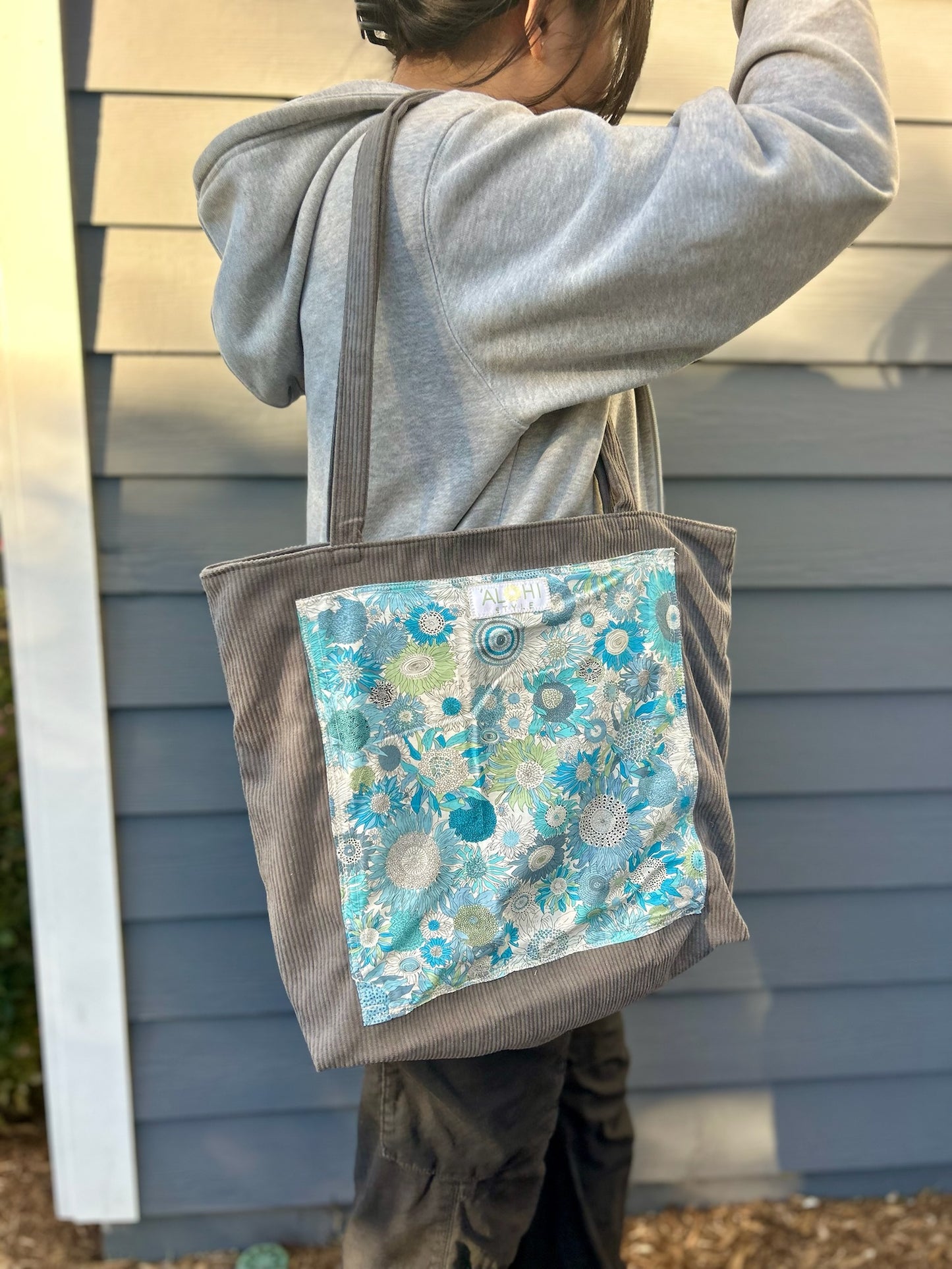 Blue Bouquet Corduroy Tote